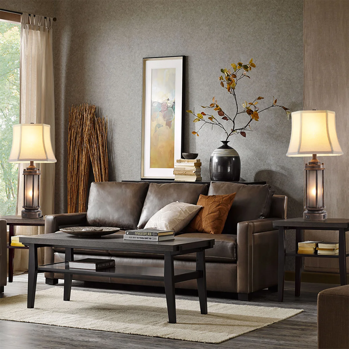 25" Louann Table Lamp Set With Night Light And USB Ports