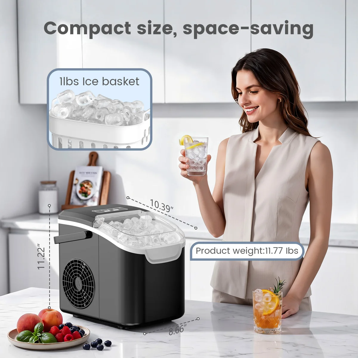 Countertop Ice Maker Ice Machine With Handle,Self-Cleaning Ice Makers, 26Lbs/24H, 8 Ice Cubes Ready In 6 Mins For Home/Kitchen/Bar/Party/Camping