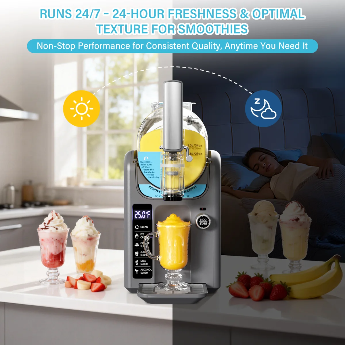 Ice Cream Maker Slushie Machine For Home - 88oz Slushy Machine Maker No Ice Needed Self Cleaning, Frozen Drink Machine, 5 Preset For Soft Serve Ice Cream, Slushie, Margarita, Frappés, Milkshake