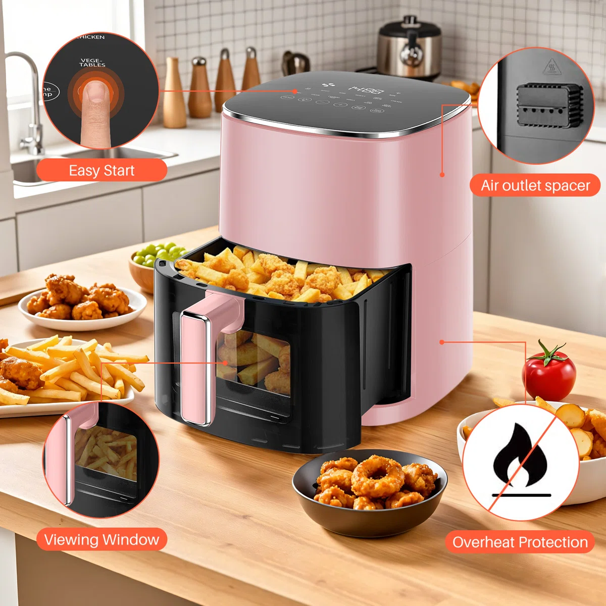 Air Fryer 12-in-1 with 6-Quart Capacity, Viewing Window, Air Fry, Roast, Reheat, Dehydrate, Bake, Steam, And More, 400°F Max Temperature