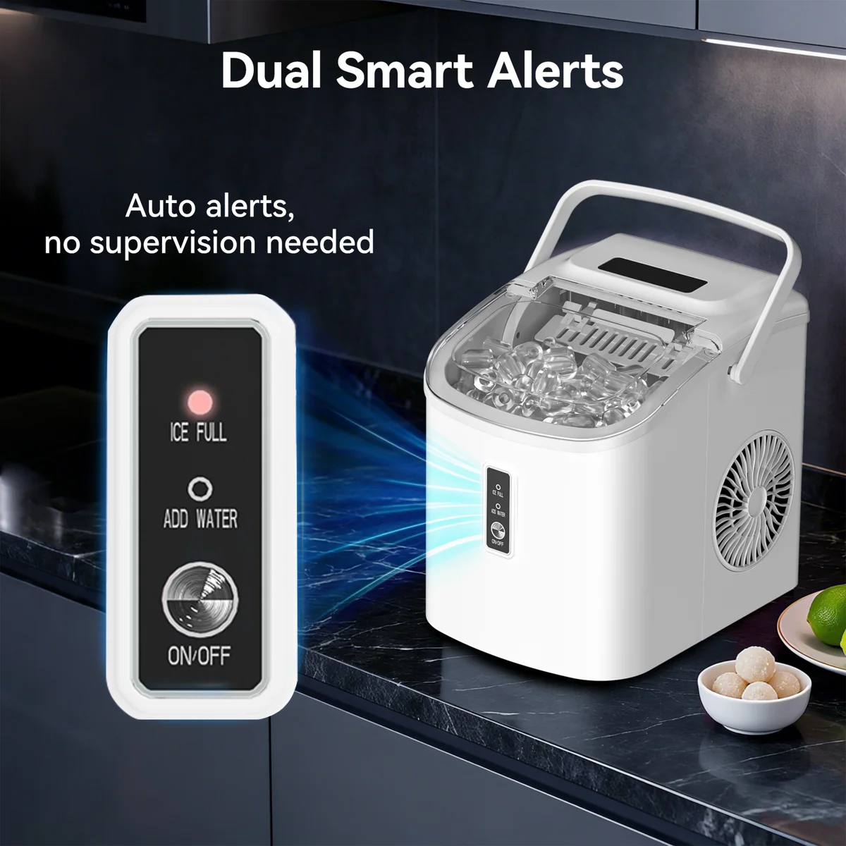 26Lbs. Daily Bullet Ice Countertop Ice Maker Ice Machine With Handle,Self-Cleaning Ice Makers, 26Lbs/24H, 9 Ice Cubes Ready In 6 Mins For Home/Kitchen/Bar/RV/Party/Camping