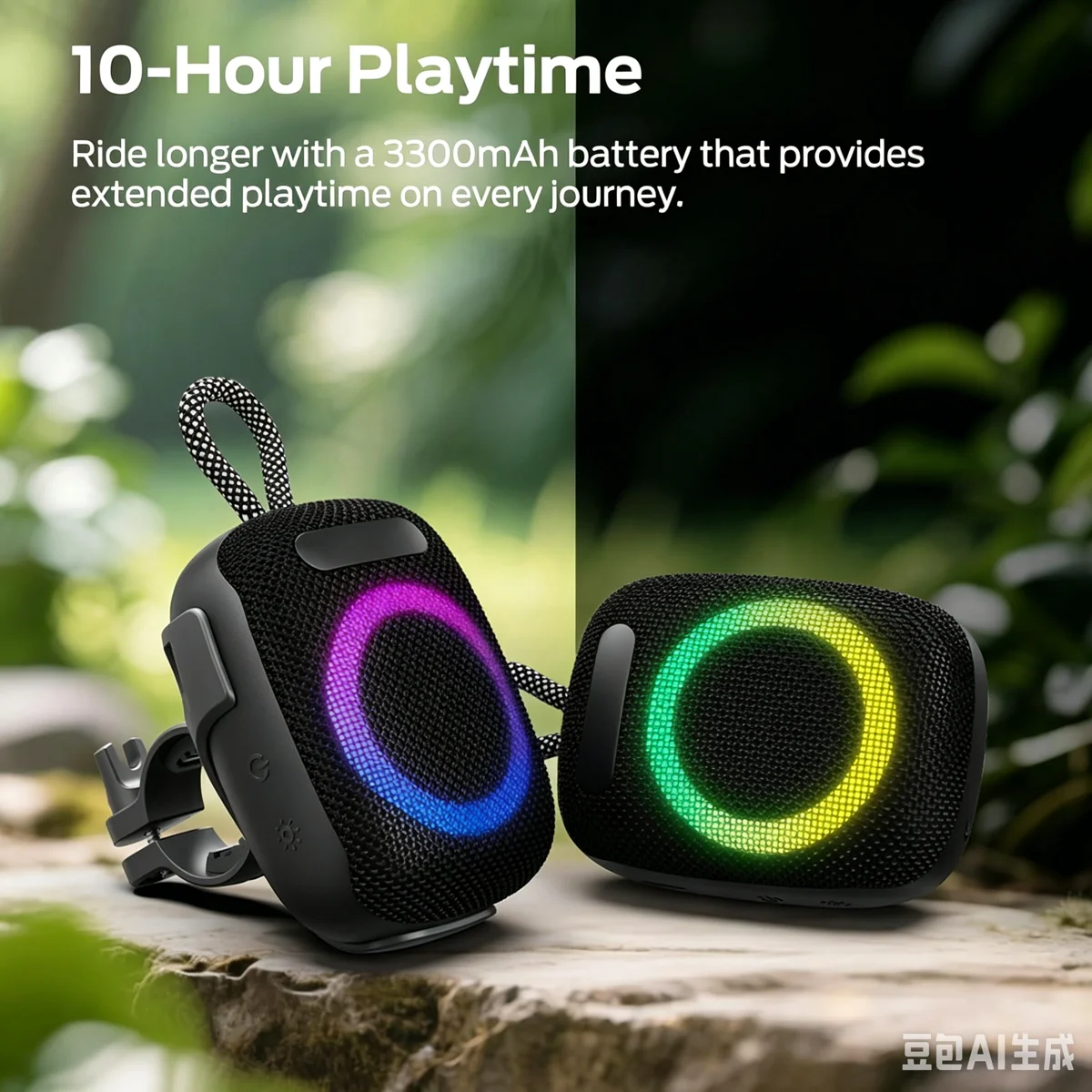 Portable Bluetooth Speaker with RGB Lights & IPX7 Waterproof, Wireless Outdoor Speaker with Bike Mount & TWS Pairing, 10-Hour Playtime, Lightweight with Lanyard for Cycling Hiking Travel