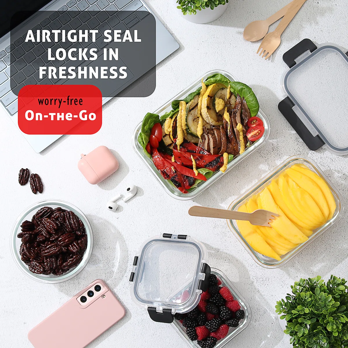 24-piece Glass Food Storage Containers with Lids, Food Storage Containers with Airtight Lids 12 containers and 12 lids