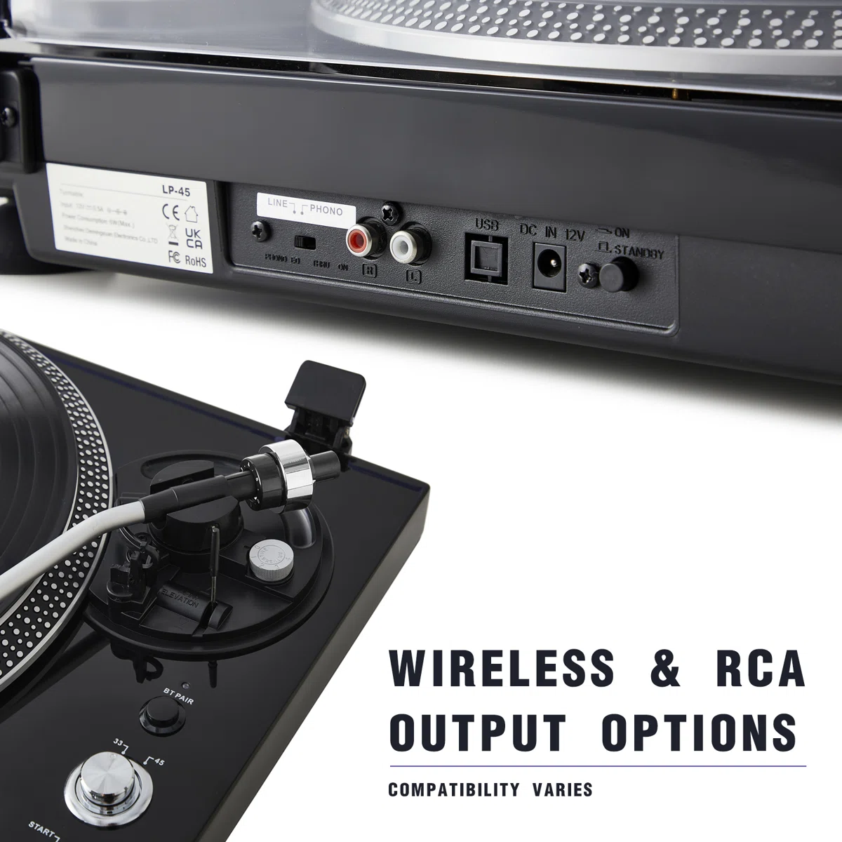 Vintage Belt-Drive Turntable with Bluetooth Output and AT-3600L Cartridge, Black