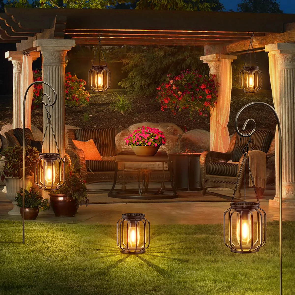 13.49" Solar Powered Integrated LED Outdoor Lantern (Set of 2)