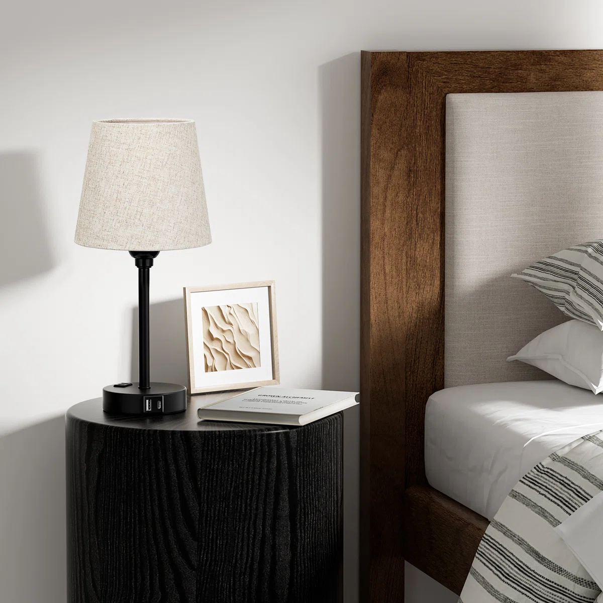 15'' Minimal Table Lamp Set with Touch Control, AC Outlet and USB A&C Ports (Set of 2)