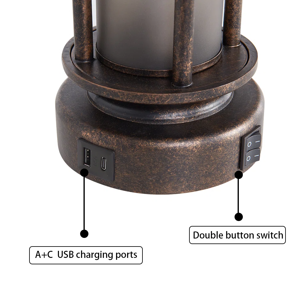 25" Louann Table Lamp Set With Night Light And USB Ports