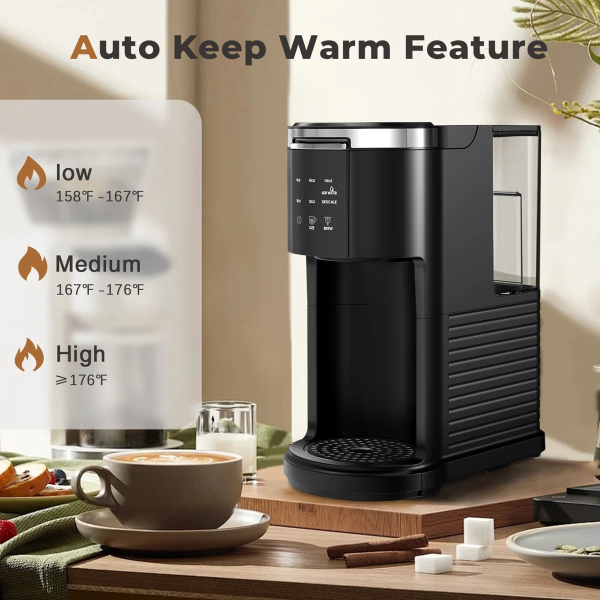 Single-Serve Coffee Maker for K-Cups & Ground Coffee, Featuring 5 Brew Sizes, 40oz Tank & Instant Heat in Black 