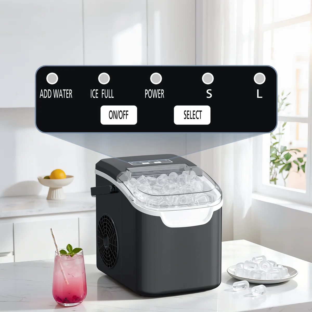 Countertop Ice Maker Ice Machine With Handle,Self-Cleaning Ice Makers, 26Lbs/24H, 8 Ice Cubes Ready In 6 Mins For Home/Kitchen/Bar/Party/Camping