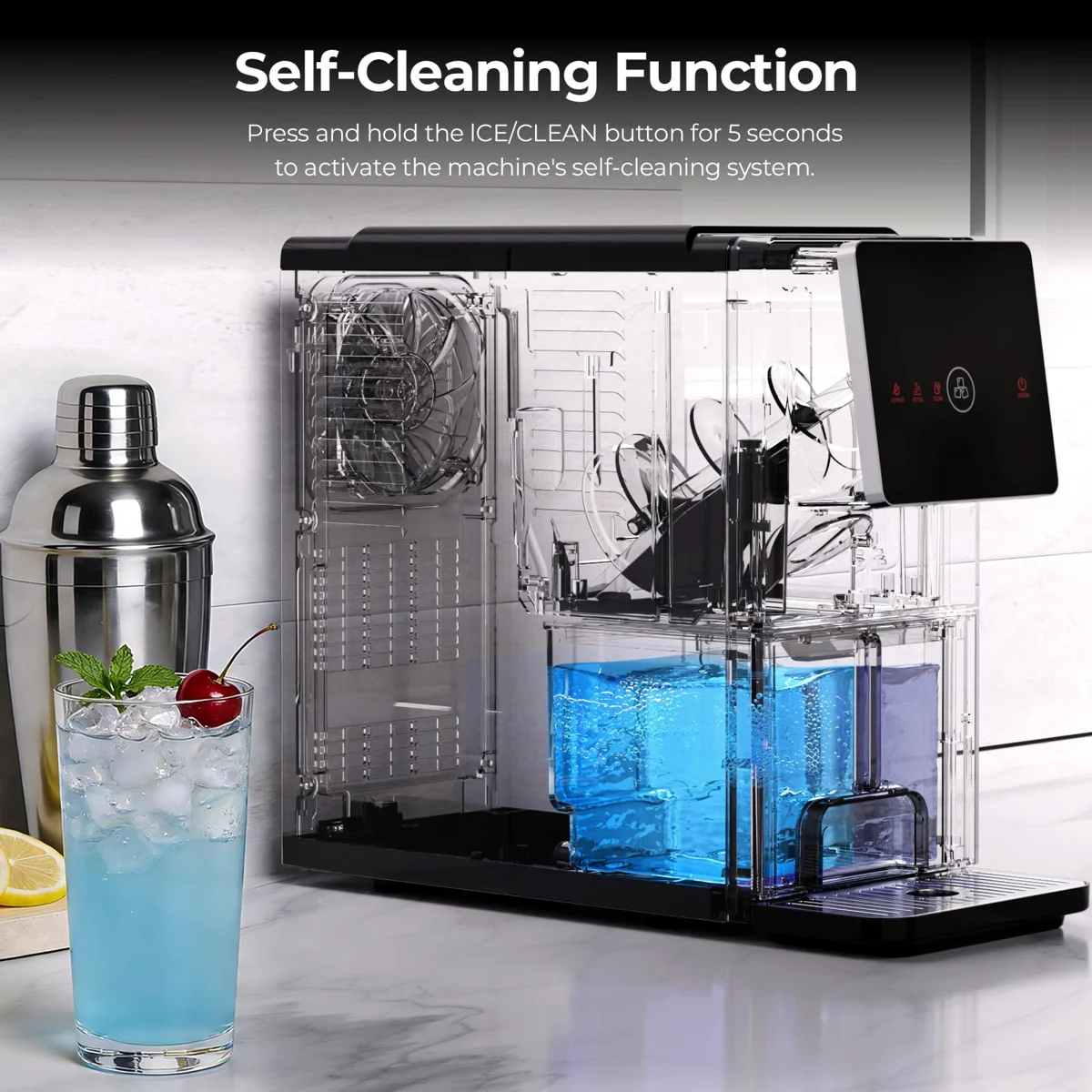 33 Lbs/Day Countertop Nugget Ice Maker, Portable Self-Cleaning, Auto Lighting & Measured Dispensing, Ice Full Minder For Home Kitchen Office Black