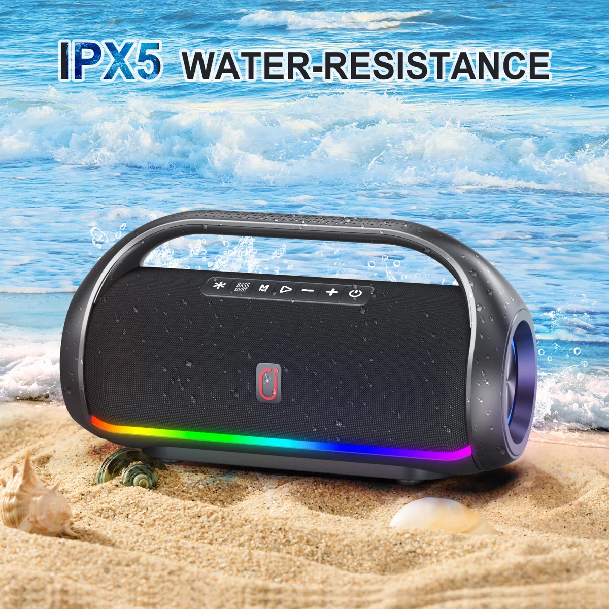 Portable Waterproof Bluetooth Speaker With Powerful Bass & Led Lights, Portable Wireless Speaker For Home, Beach, Outdoor Camping, Supports Usb/tf Card/aux/tws Function,3d Surround Stereo Music Player