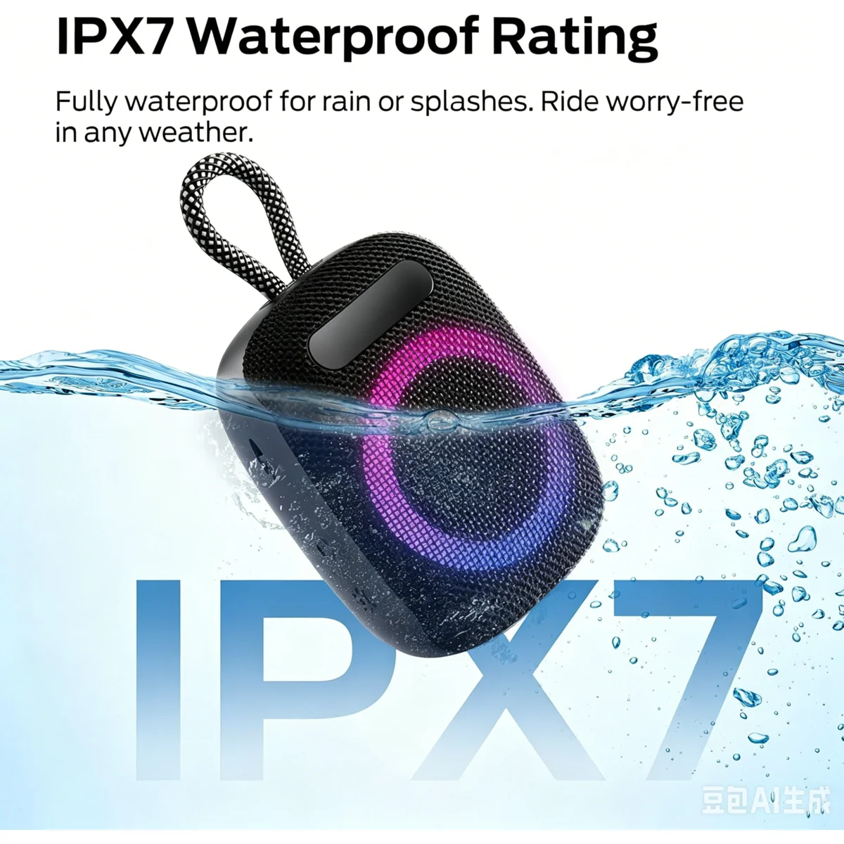 Portable Bluetooth Speaker with RGB Lights & IPX7 Waterproof, Wireless Outdoor Speaker with Bike Mount & TWS Pairing, 10-Hour Playtime, Lightweight with Lanyard for Cycling Hiking Travel