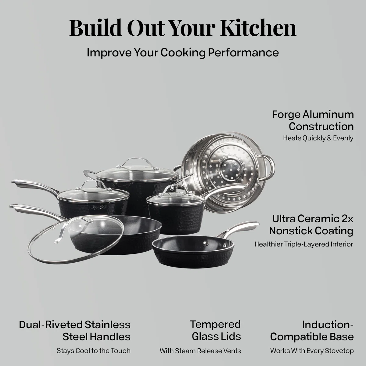 10 Piece Hammered Nonstick Ceramic Cookware Set