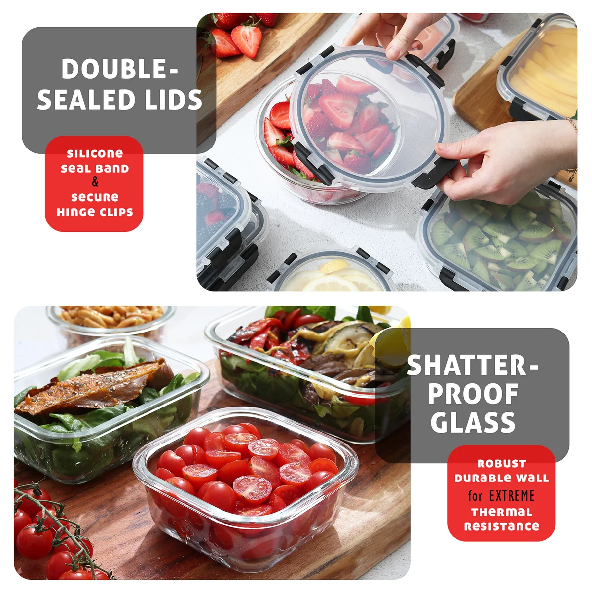 24-piece Glass Food Storage Containers with Lids, Food Storage Containers with Airtight Lids 12 containers and 12 lids