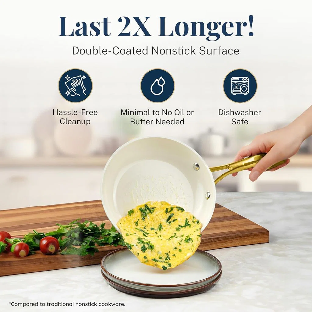Navy 20 Piece Ultra Nonstick Ceramic Cookware Set With Knutriblade Knives
