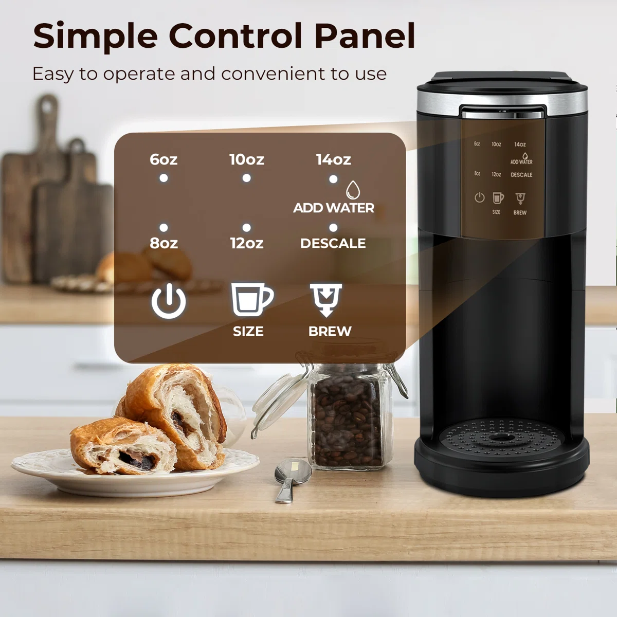 Single-Serve Coffee Maker for K-Cups & Ground Coffee, Featuring 5 Brew Sizes, 40oz Tank & Instant Heat in Black 
