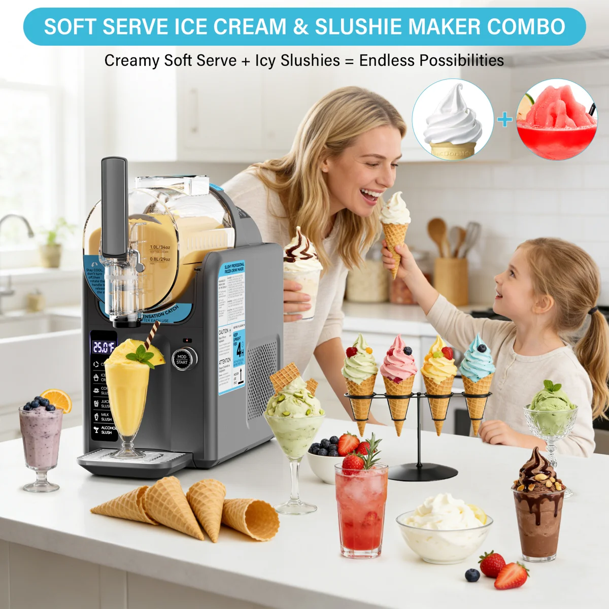 Ice Cream Maker Slushie Machine For Home - 88oz Slushy Machine Maker No Ice Needed Self Cleaning, Frozen Drink Machine, 5 Preset For Soft Serve Ice Cream, Slushie, Margarita, Frappés, Milkshake