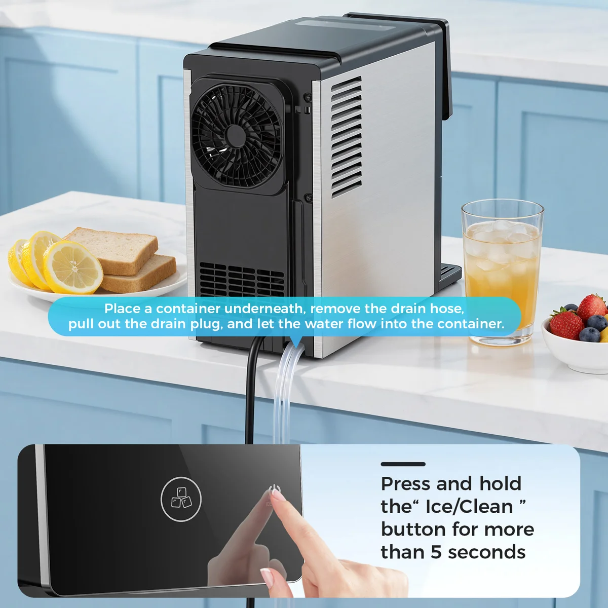 33 Lbs/Day Countertop Nugget Ice Maker, Portable Self-Cleaning, Auto Lighting & Measured Dispensing, Ice Full Minder For Home Kitchen Office Black