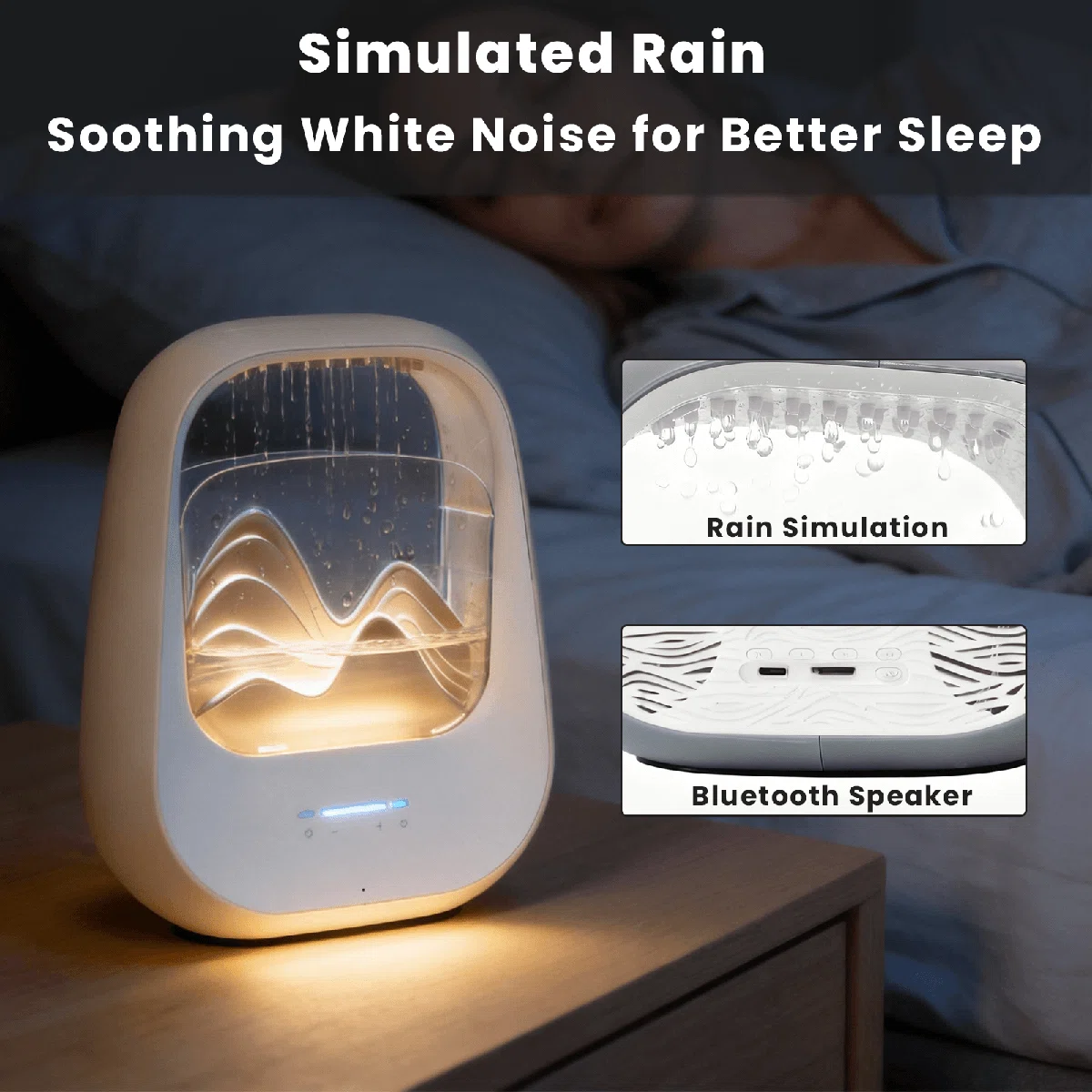 Rain Drop White Noise Machine With Humidifier, Bluetooth Speaker & Aroma Diffuser, 7-color Mood Light And Nature Sounds For Bedroom, Office & Meditation