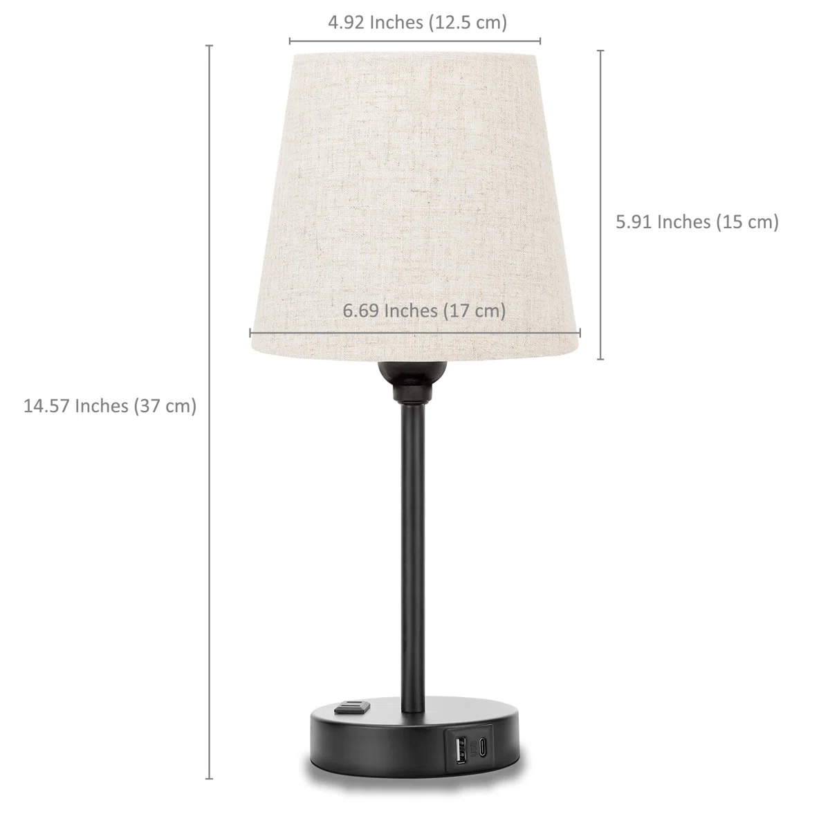 15'' Minimal Table Lamp Set with Touch Control, AC Outlet and USB A&C Ports (Set of 2)