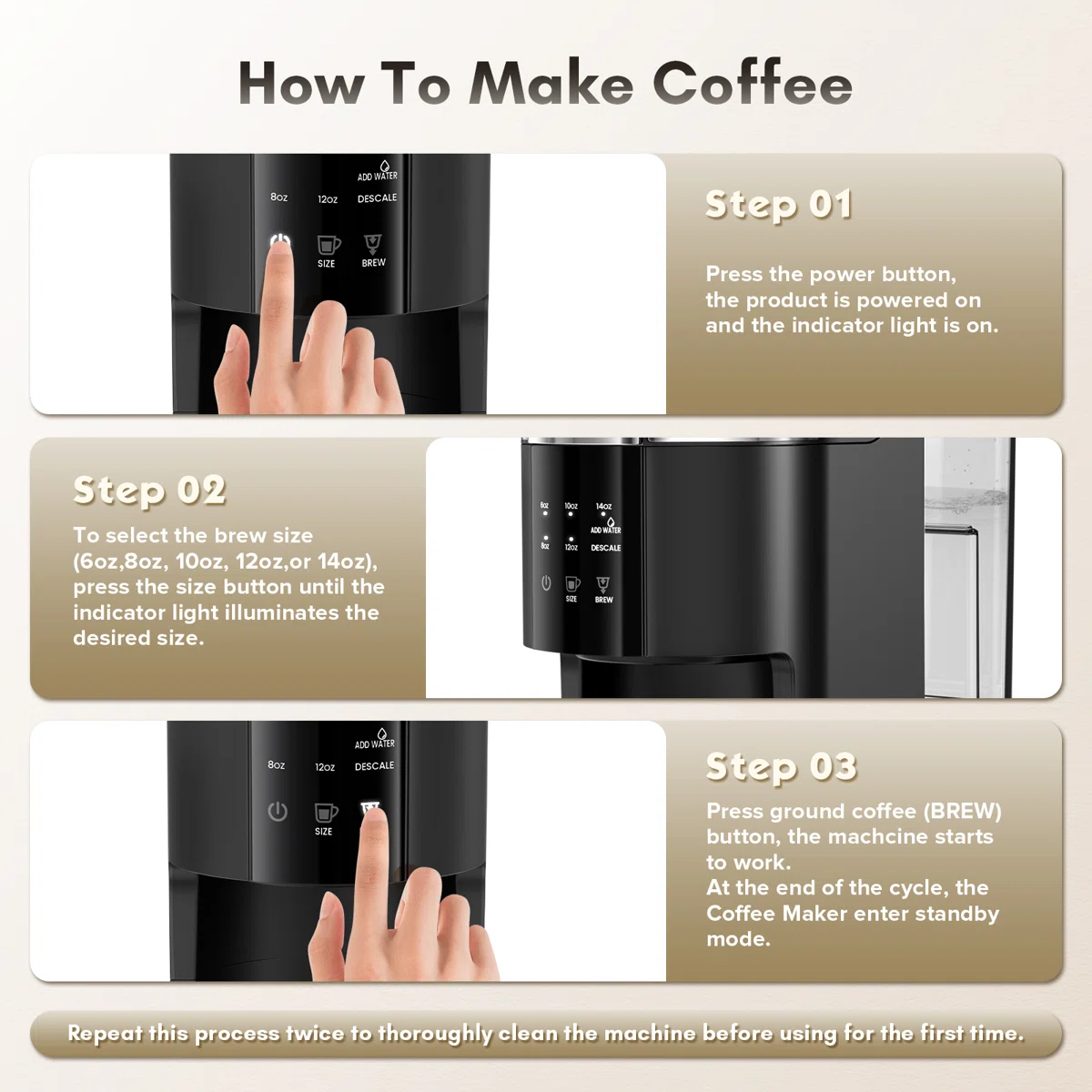 Single-Serve Coffee Maker for K-Cups & Ground Coffee, Featuring 5 Brew Sizes, 40oz Tank & Instant Heat in Black 