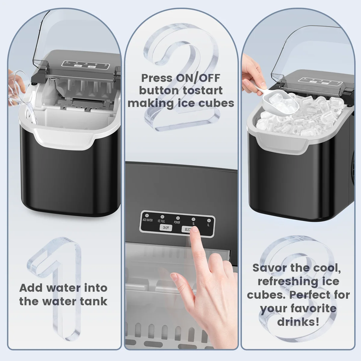 Countertop Ice Maker Ice Machine With Handle,Self-Cleaning Ice Makers, 26Lbs/24H, 8 Ice Cubes Ready In 6 Mins For Home/Kitchen/Bar/Party/Camping