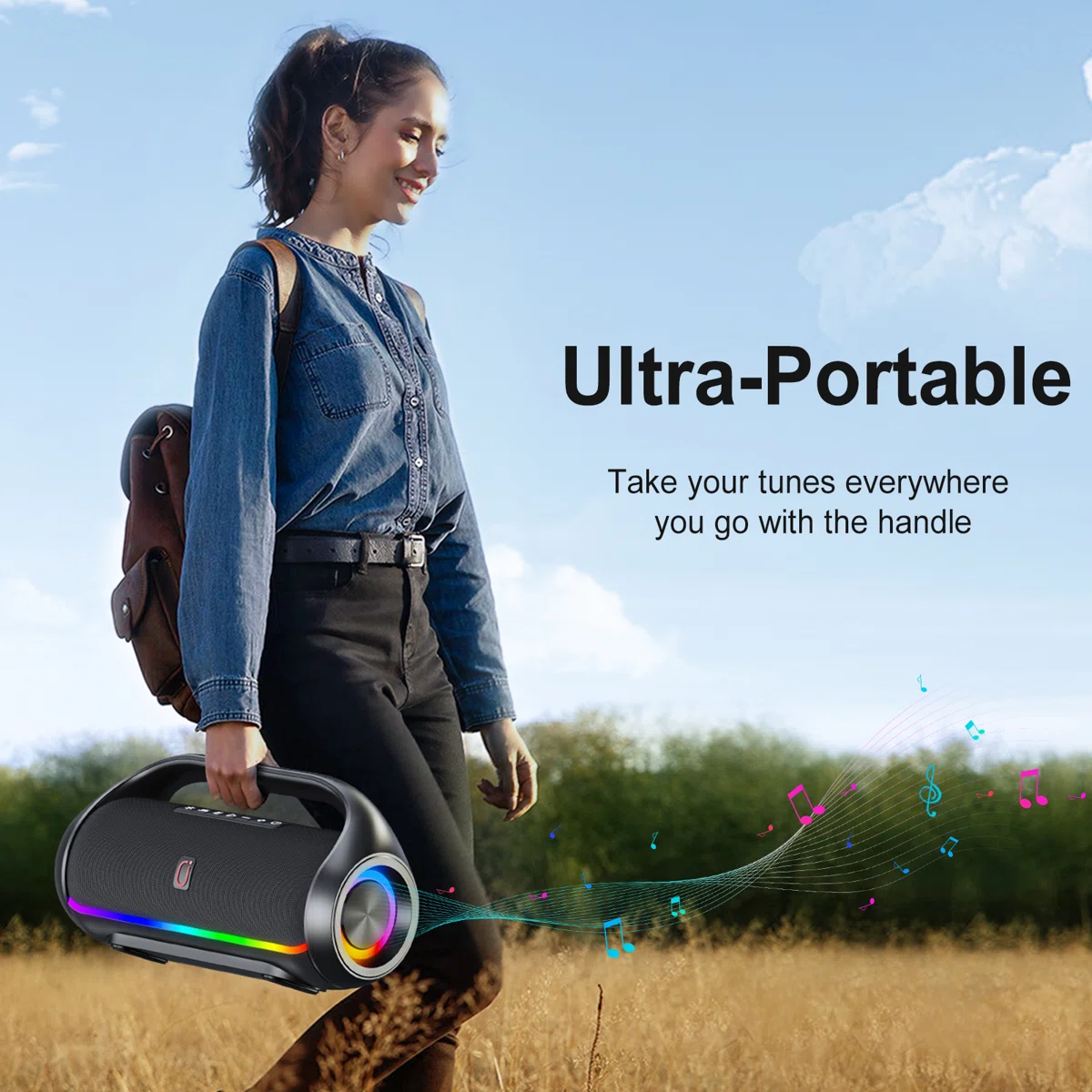 Portable Waterproof Bluetooth Speaker With Powerful Bass & Led Lights, Portable Wireless Speaker For Home, Beach, Outdoor Camping, Supports Usb/tf Card/aux/tws Function,3d Surround Stereo Music Player