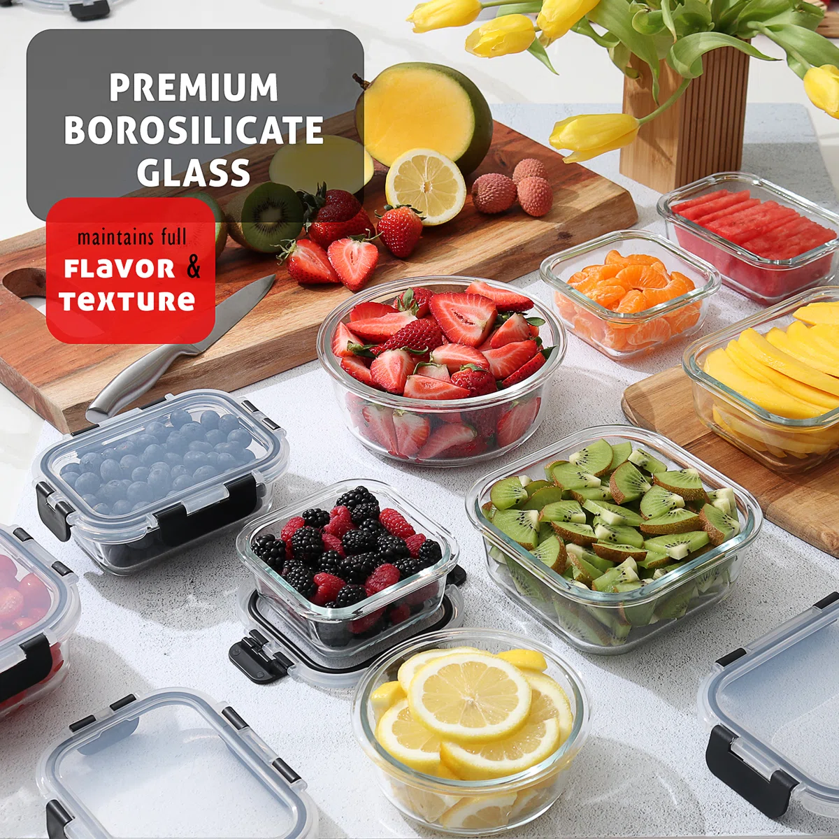 24-piece Glass Food Storage Containers with Lids, Food Storage Containers with Airtight Lids 12 containers and 12 lids