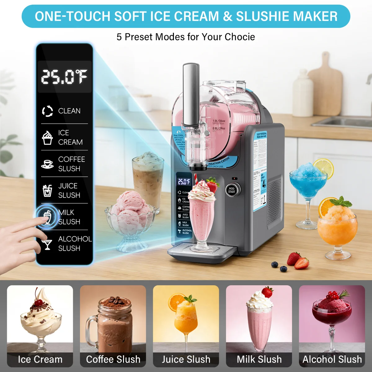 Ice Cream Maker Slushie Machine For Home - 88oz Slushy Machine Maker No Ice Needed Self Cleaning, Frozen Drink Machine, 5 Preset For Soft Serve Ice Cream, Slushie, Margarita, Frappés, Milkshake