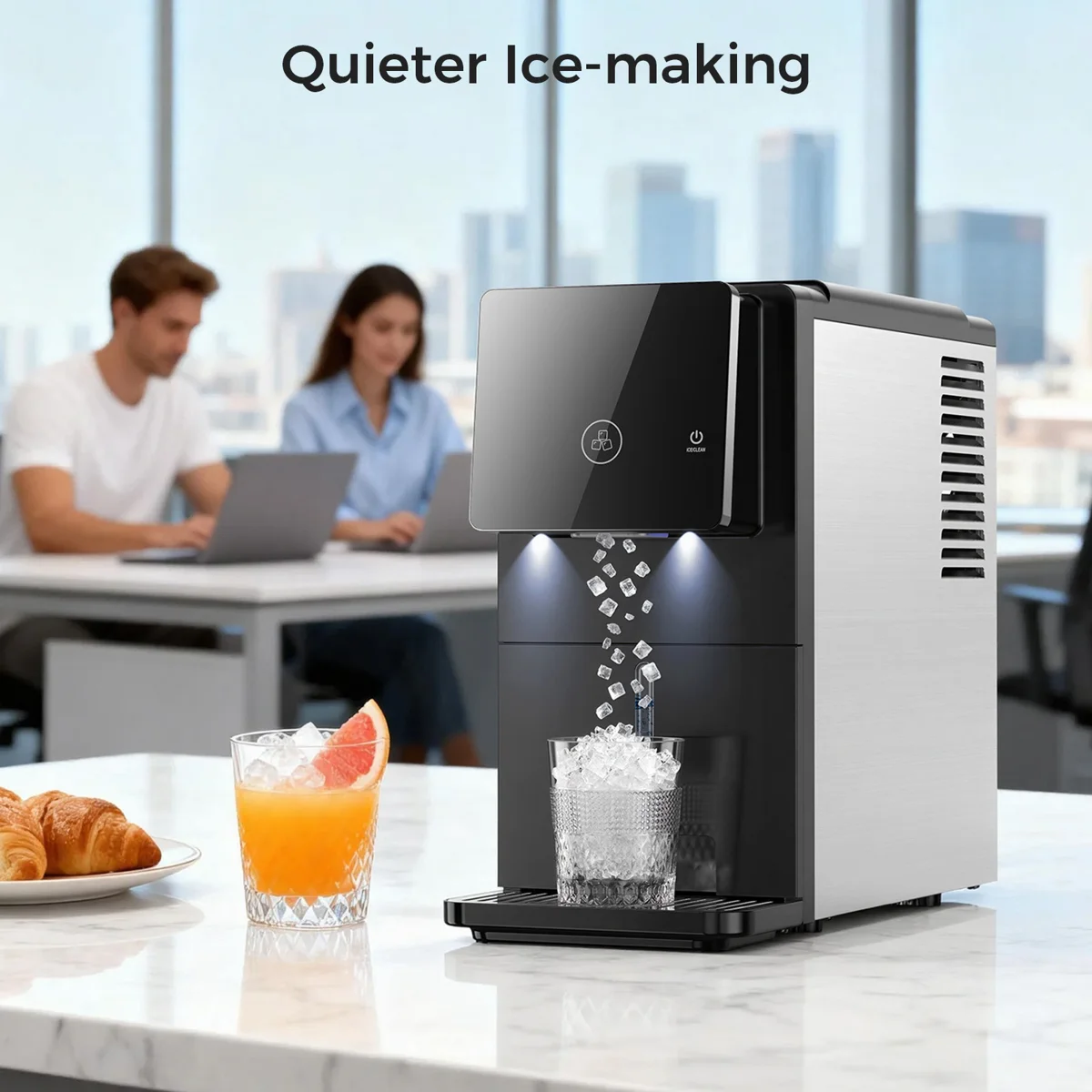 33 Lbs/Day Countertop Nugget Ice Maker, Portable Self-Cleaning, Auto Lighting & Measured Dispensing, Ice Full Minder For Home Kitchen Office Black