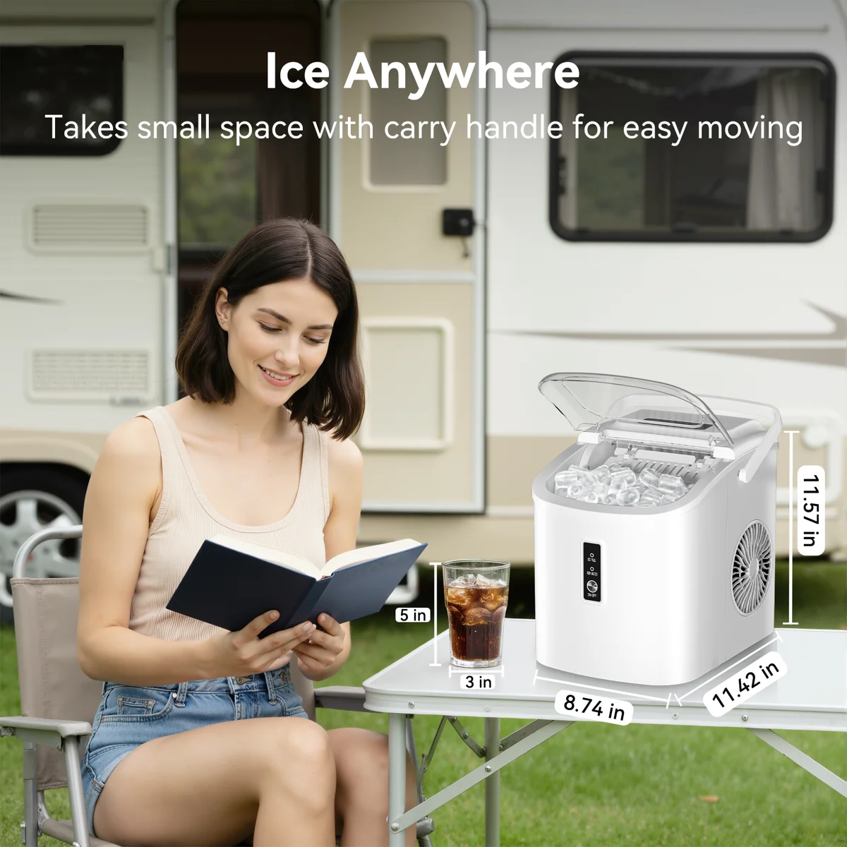 26Lbs. Daily Bullet Ice Countertop Ice Maker Ice Machine With Handle,Self-Cleaning Ice Makers, 26Lbs/24H, 9 Ice Cubes Ready In 6 Mins For Home/Kitchen/Bar/RV/Party/Camping