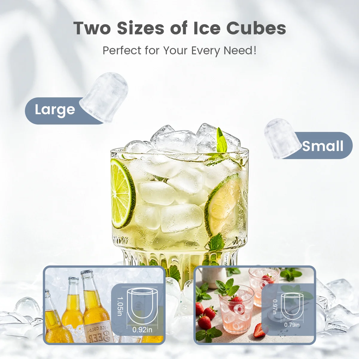 Countertop Ice Maker Ice Machine With Handle,Self-Cleaning Ice Makers, 26Lbs/24H, 8 Ice Cubes Ready In 6 Mins For Home/Kitchen/Bar/Party/Camping