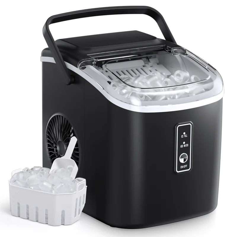 26Lbs. Daily Bullet Ice Countertop Ice Maker Ice Machine With Handle,Self-Cleaning Ice Makers, 26Lbs/24H, 9 Ice Cubes Ready In 6 Mins For Home/Kitchen/Bar/RV/Party/Camping