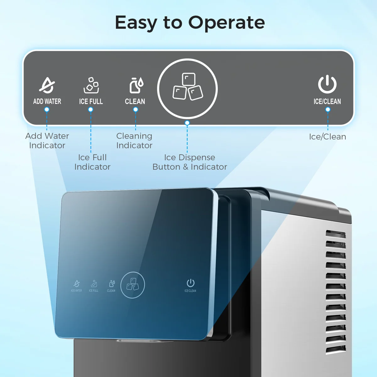 33 Lbs/Day Countertop Nugget Ice Maker, Portable Self-Cleaning, Auto Lighting & Measured Dispensing, Ice Full Minder For Home Kitchen Office Black