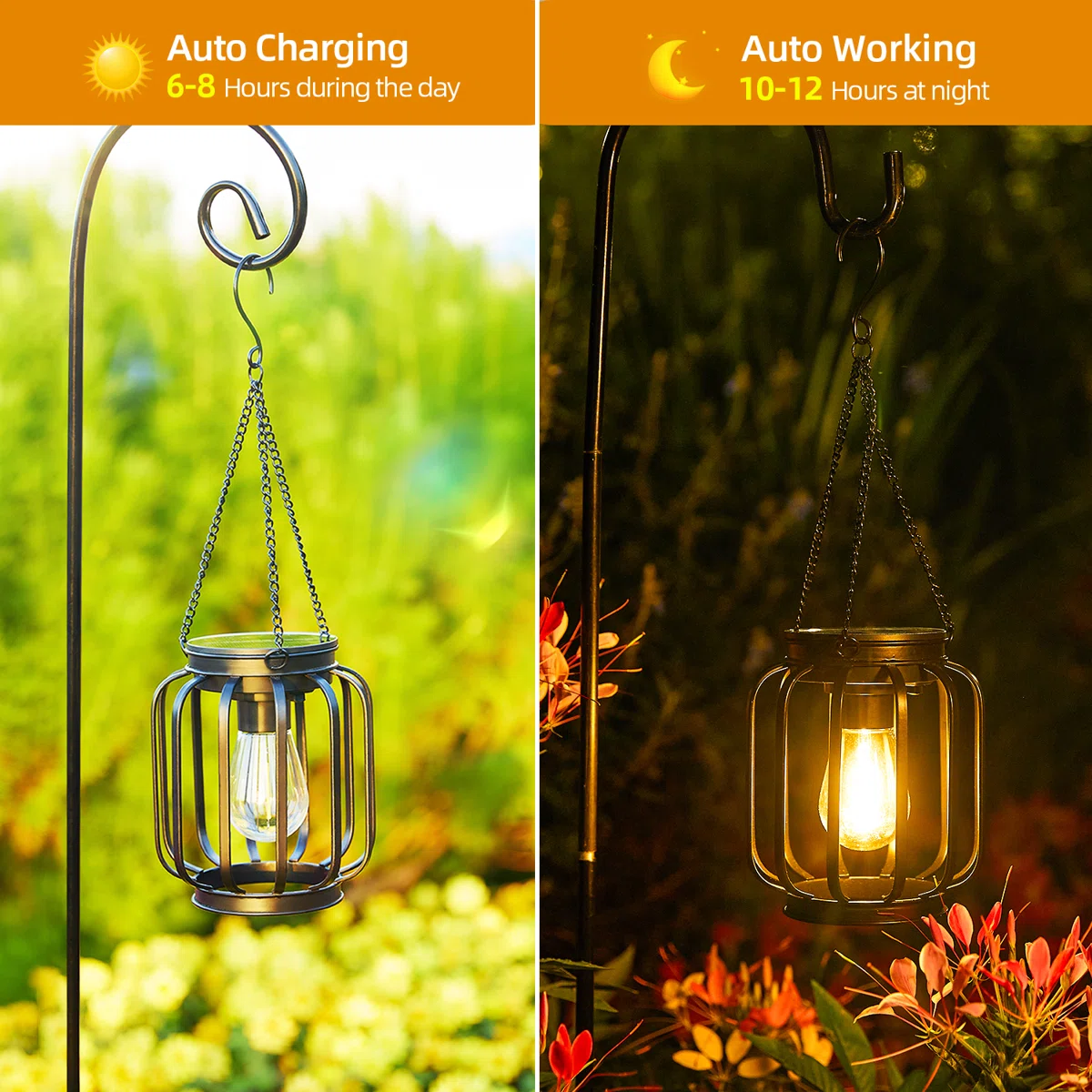 13.49" Solar Powered Integrated LED Outdoor Lantern (Set of 2)