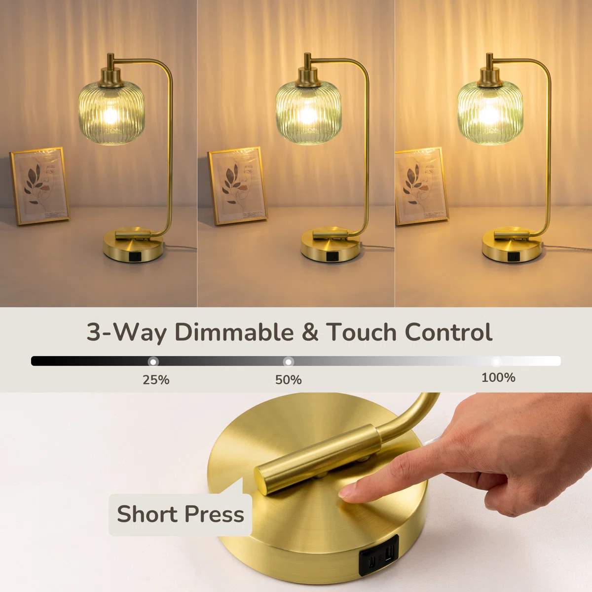 18.5" Dimmable Table Lamp With Usb And Touch Control