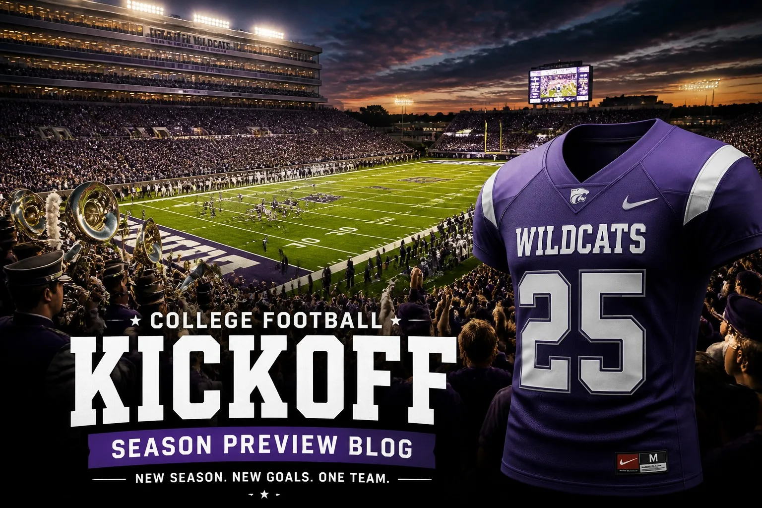 College Football 2026 season kickoff guide cover with stadium lights and jersey