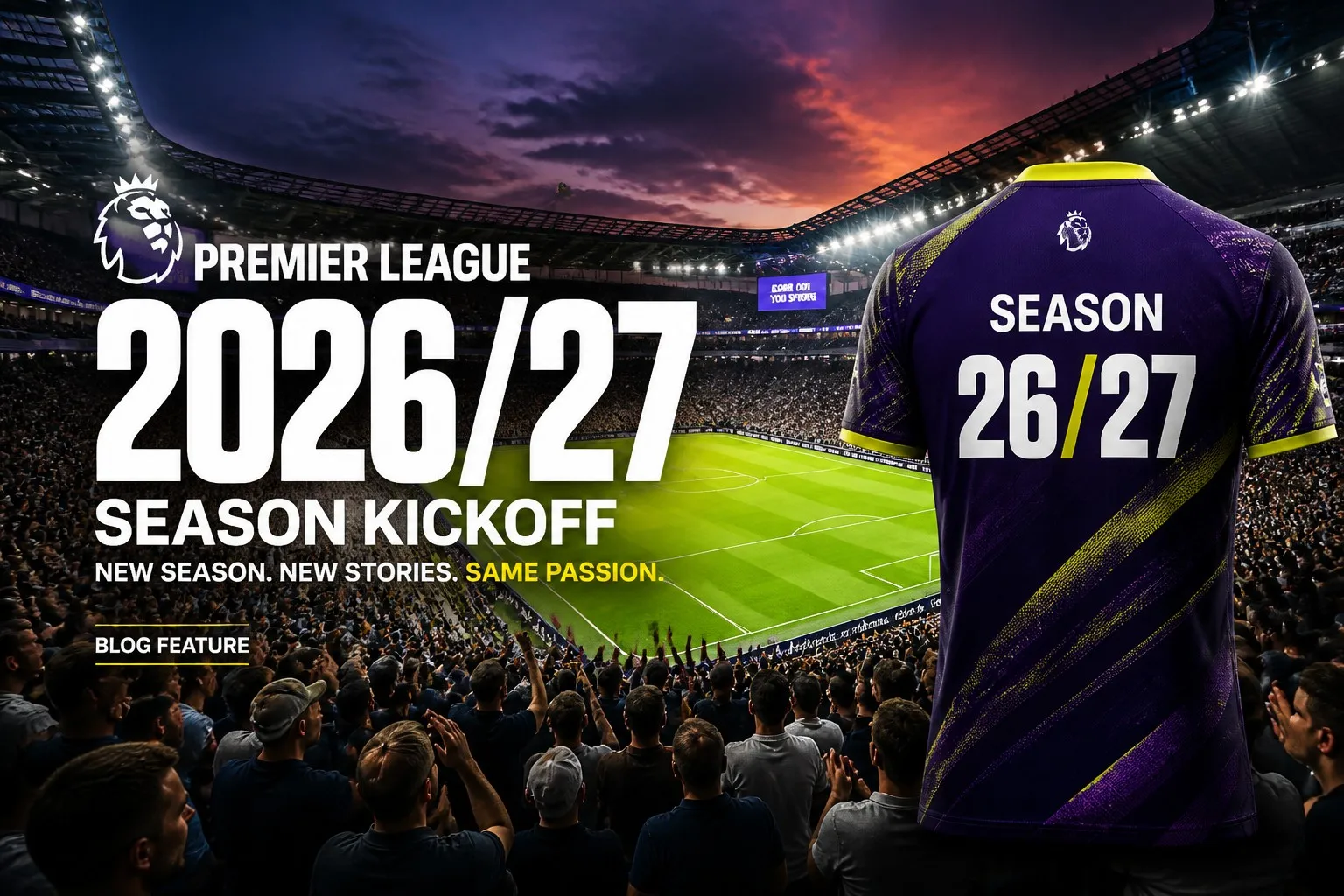 Premier League 2026/27 season kickoff guide cover with stadium floodlights and jersey