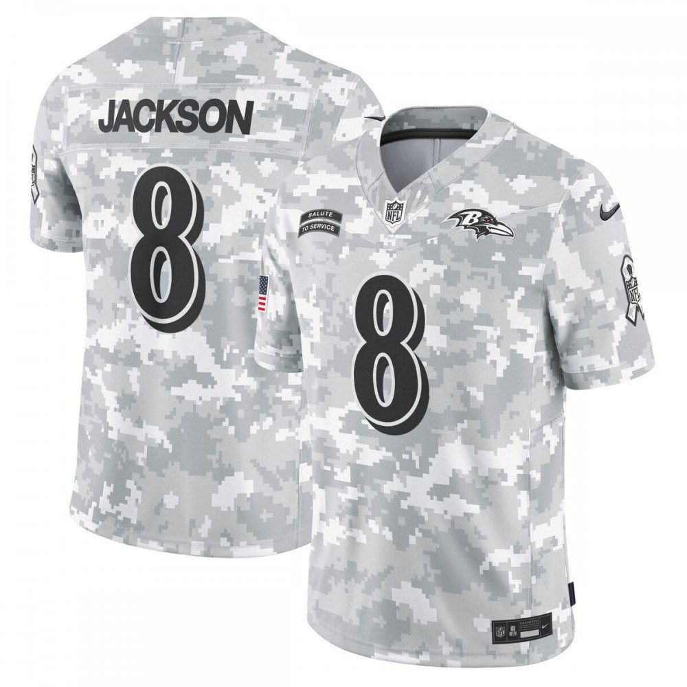 Lamar Jackson Baltimore Ravens 2024 Salute to Service Limited Jersey - Arctic Camo-Pro Kit Vault | Brand New 26/27 Sports Jerseys