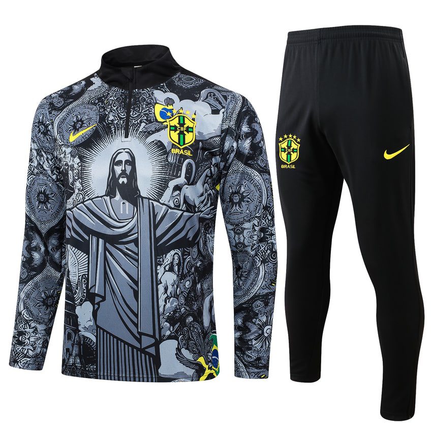 Brazil Training Tracksuit Men/Kids 2024 2025 Grey Pattern-Pro Kit Vault | Brand New 26/27 Sports Jerseys