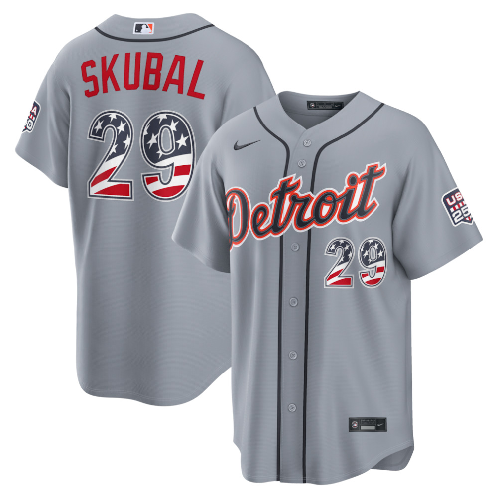 Tarik Skubal Detroit Tigers USA 250 Fourth of July Road Stadium Jersey - Gray-Pro Kit Vault | Brand New 26/27 Sports Jerseys