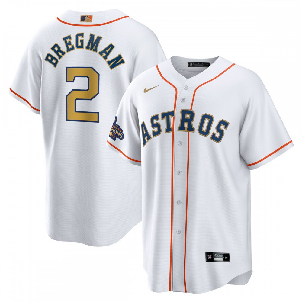 Alex Bregman Houston Astros 2023 Gold Collection Replica Player Jersey - White/Gold-Pro Kit Vault | Brand New 26/27 Sports Jerseys
