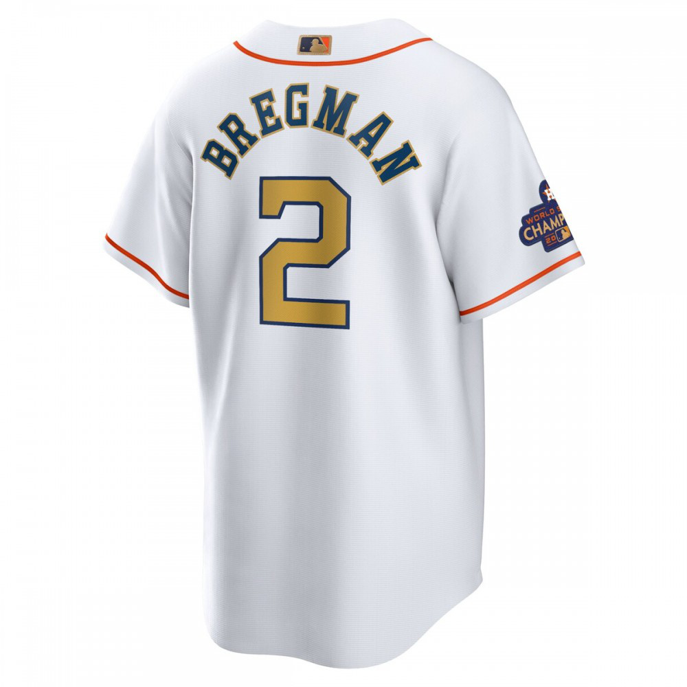 Alex Bregman Houston Astros 2023 Gold Collection Replica Player Jersey - White/Gold-Pro Kit Vault | Brand New 26/27 Sports Jerseys