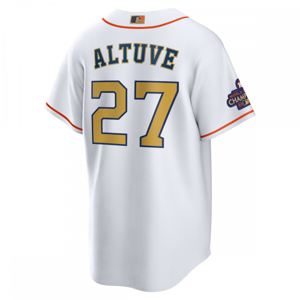 Jose Altuve Houston Astros 2023 Gold Collection Replica Player Jersey - White/Gold-Pro Kit Vault | Brand New 26/27 Sports Jerseys