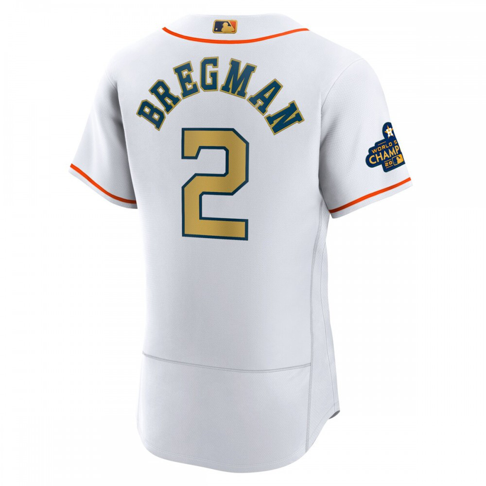Alex Bregman Houston Astros 2023 Gold Collection Authentic Player Jersey - White-Pro Kit Vault | Brand New 26/27 Sports Jerseys