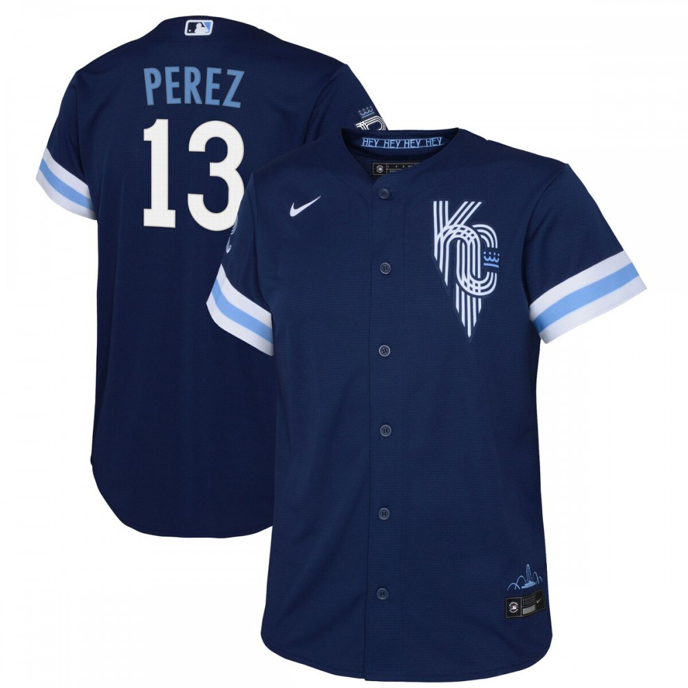 Salvador Perez Kansas City Royals Youth 2022 City Connect Replica Player Jersey - Navy-Pro Kit Vault | Brand New 26/27 Sports Jerseys