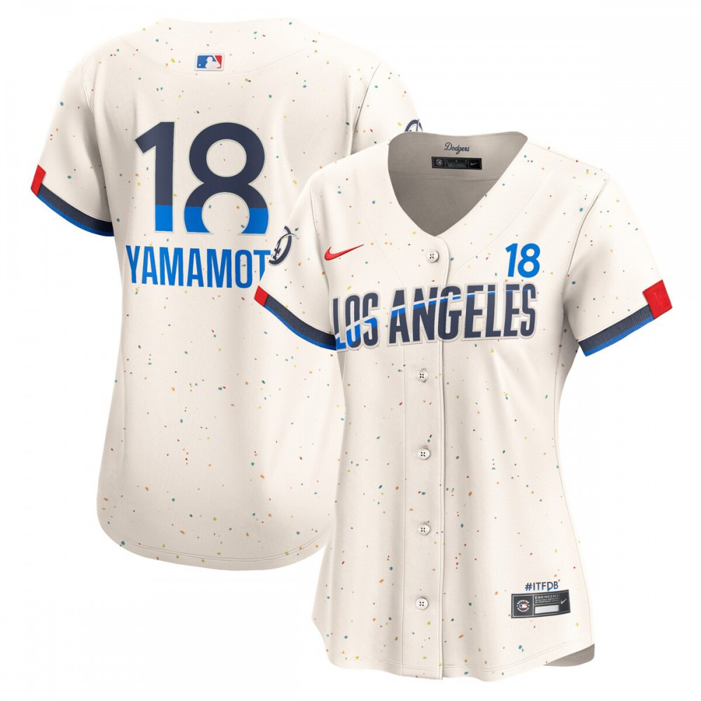 Yoshinobu Yamamoto Los Angeles Dodgers Women's 2024 City Connect Limited Player Jersey - Cream-Pro Kit Vault | Brand New 26/27 Sports Jerseys