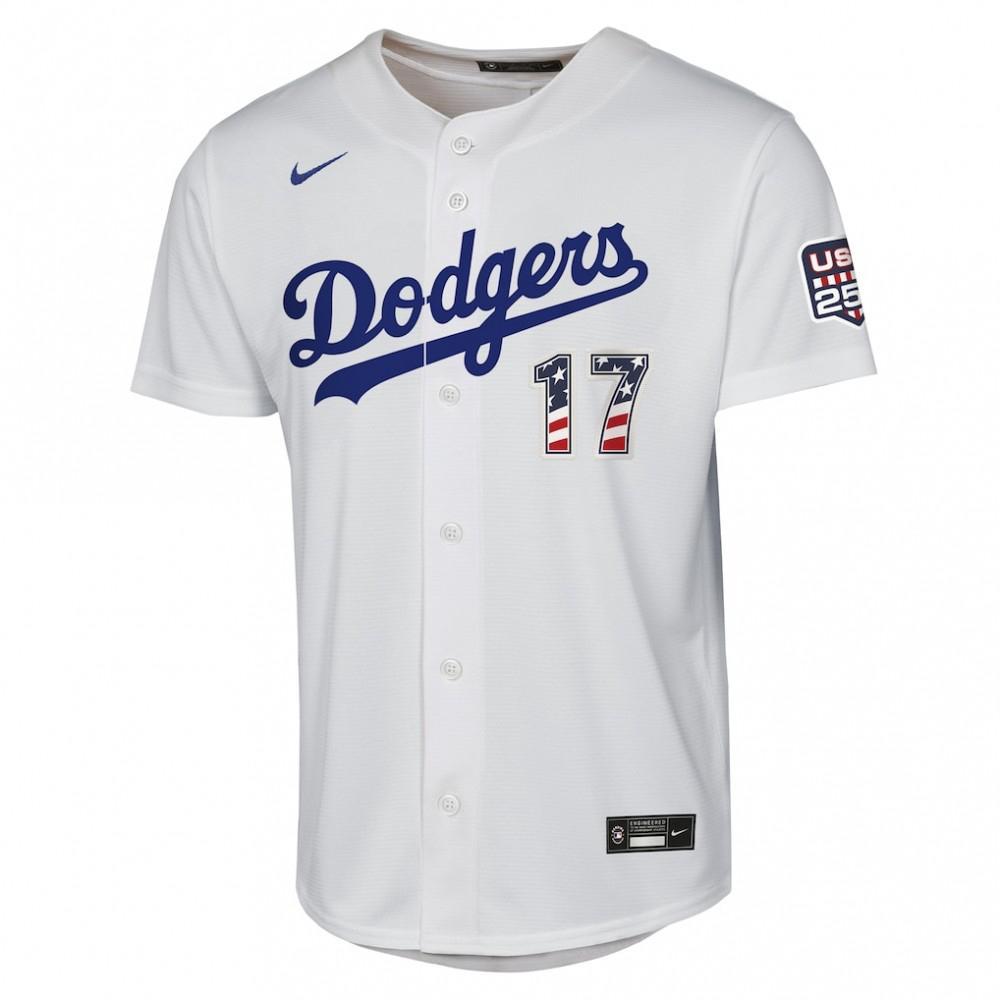 Shohei Ohtani Los Angeles Dodgers Youth USA 250 Fourth of July Home Replica Jersey - White-Pro Kit Vault | Brand New 26/27 Sports Jerseys
