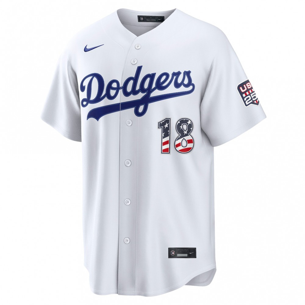 Yoshinobu Yamamoto Los Angeles Dodgers USA 250 Fourth of July Home Stadium Jersey - White-Pro Kit Vault | Brand New 26/27 Sports Jerseys