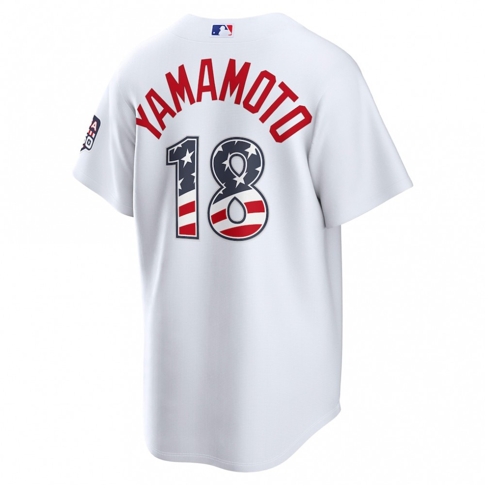Yoshinobu Yamamoto Los Angeles Dodgers USA 250 Fourth of July Home Stadium Jersey - White-Pro Kit Vault | Brand New 26/27 Sports Jerseys